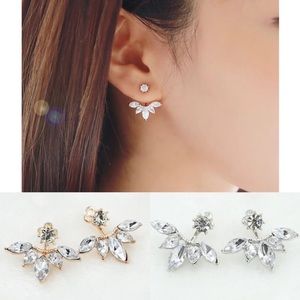 Water Drop Crystal Flower Double Stud Ear Jacket Earrings